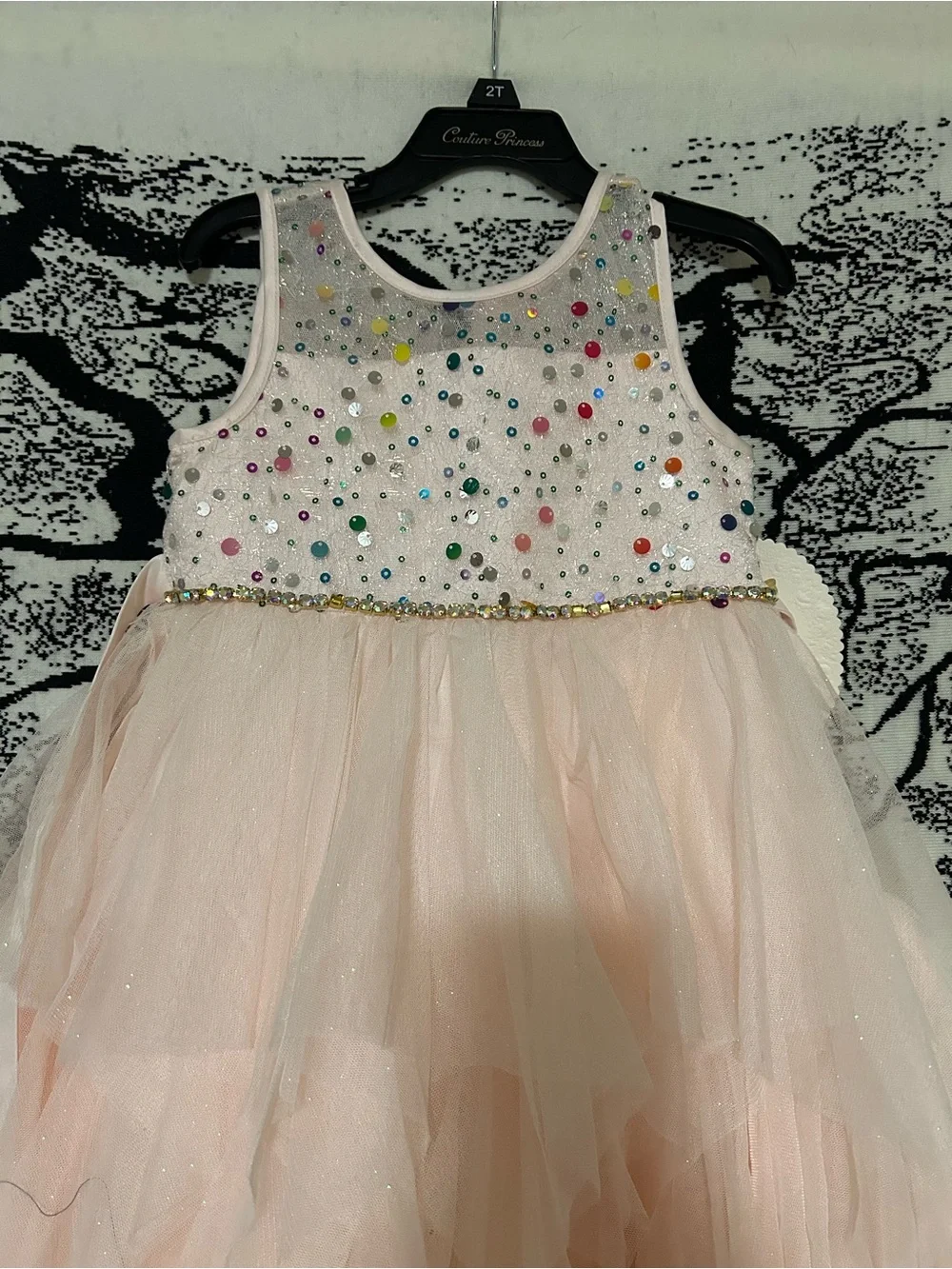 American Princess Pink and White Beaded Tulle Party Dress